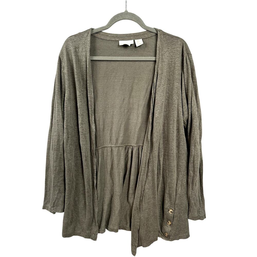 Cynthia Rowley Linen Cardigan Size XL Brown Open Front Slub Knit Peplum Boho